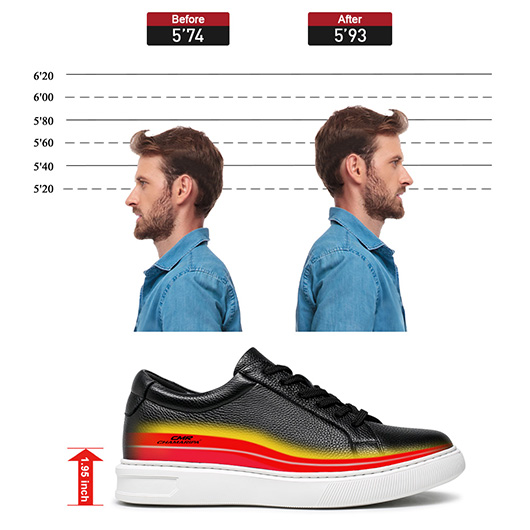 Men's Height Increase Casual Shoes - Black Cowhide Leather Men's Height Increasing Sneakers 5cm