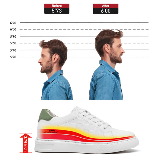Height Increasing Sneakers - Shoes To Increase Height Men - White Casual Sneakers 7cm / 2.76 Inches