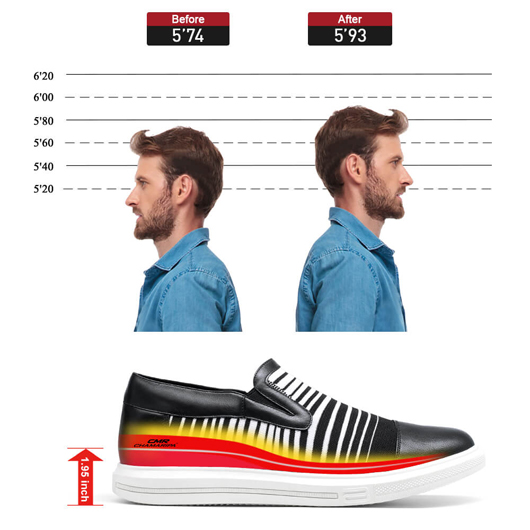 Shoes For Men Height - Men's Shoes To Look Taller - Black Knit Slip On Sneakers 5 CM / 1.95 Inches