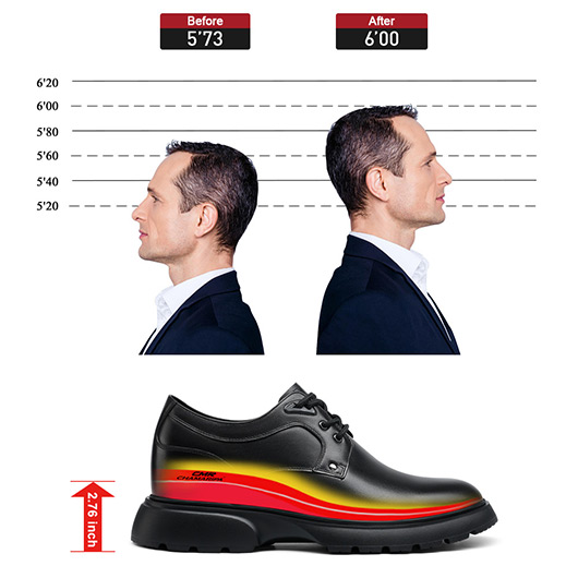 Height Increasing Formal Shoes - Mens Shoes That Make You Taller - Black Leather Derby Shoes 7cm / 2.76 Inches