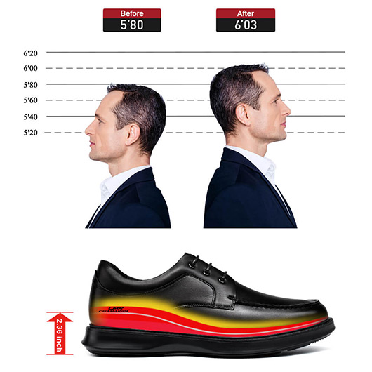 Wide Shoes - Height Increasing Dress Shoes - High Heel Men Shoes - Black Leather Derby Shoes for Men 6 CM / 2.36 Inches