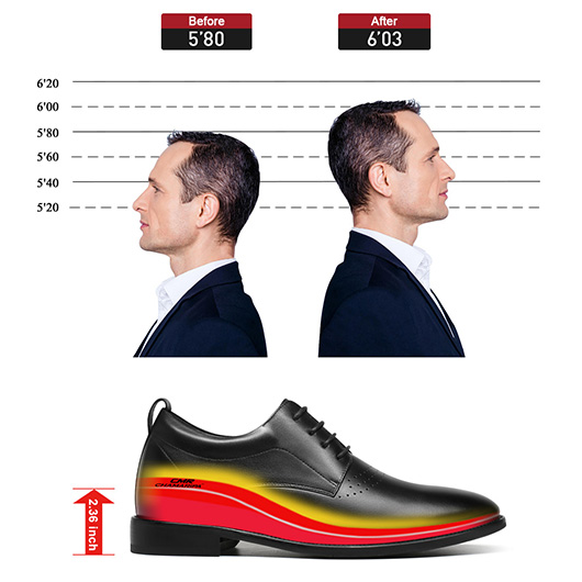 Height Increasing Leather Shoes - Men's Dress Shoes that Make You Taller - Black Calfskin Men's Shoes Taller 6cm