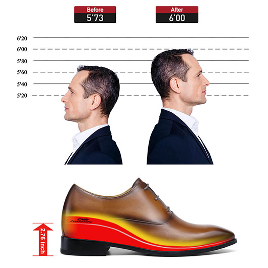 Height Increasing Shoes - Mens Elevator Dress Shoes - Brown Oxfords Shoes 7 CM / 2.76 Inches
