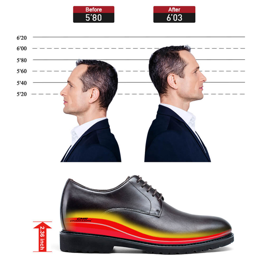 Wide Shoes - height boost shoes - business elevator shoes - dark brown leather derby shoes to get taller 6 CM / 2.36 Inches