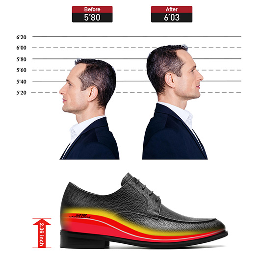 hidden heel shoes mens - black derby mens shoes that add height 2.36 Inches