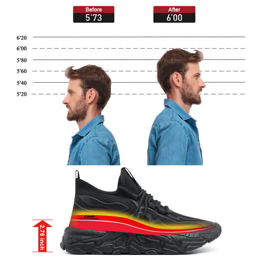 increase height in shoes - sneakers that make you look taller - black knit sneakers 7CM / 2.76 inches