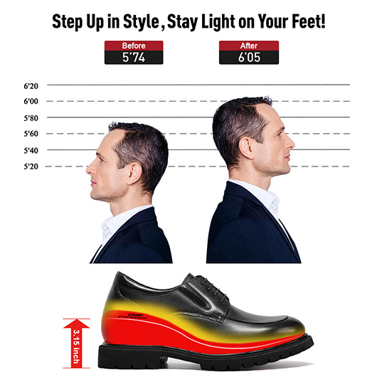 Elevator Shoes For Men - Black Leather Dress Shoes Derby Shoes 8CM / 3.15 Inches