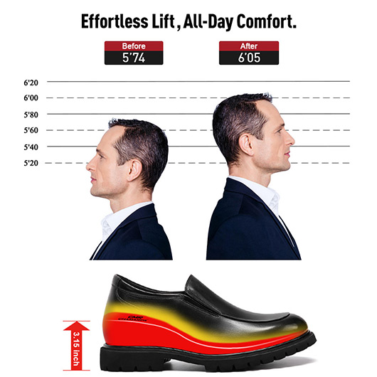 Men's Height Increasing Loafers - Black Leather Slip-On Business Casual Shoes 8CM / 3.15 Inches