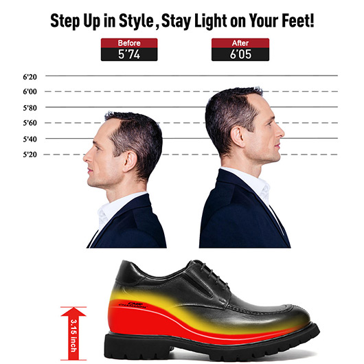 Men's Elevator Dress Shoes - Black Leather Business Derby Shoes 8CM / 3.15 Inches