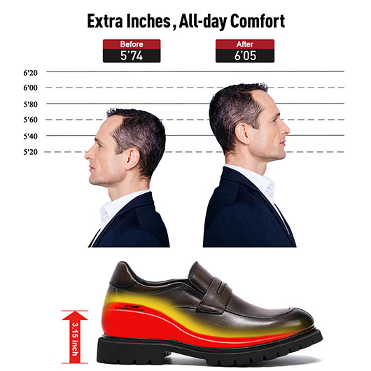 Men's Height Increasing Formal Shoes - Coffee Leather Elevator Loafers 8CM / 3.15 Inches
