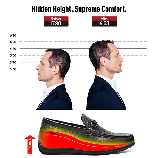 Men's Height Increasing Loafers - Black Leather Business Casual Shoes 6CM / 2.36 Inches