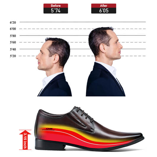 height enhancing shoes - dress shoes that make you taller - brown derby men shoes 8CM / 3.15 inches