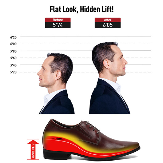 elevator shoes for men 8 CM - taller shoes - brown leather height increasing derby shoes