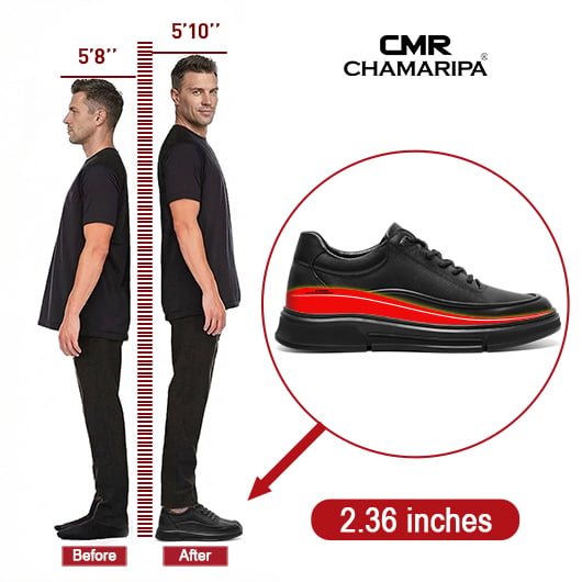 Height Increasing Sneakers Men | Black Leather Casual Shoes 2.36 Inches