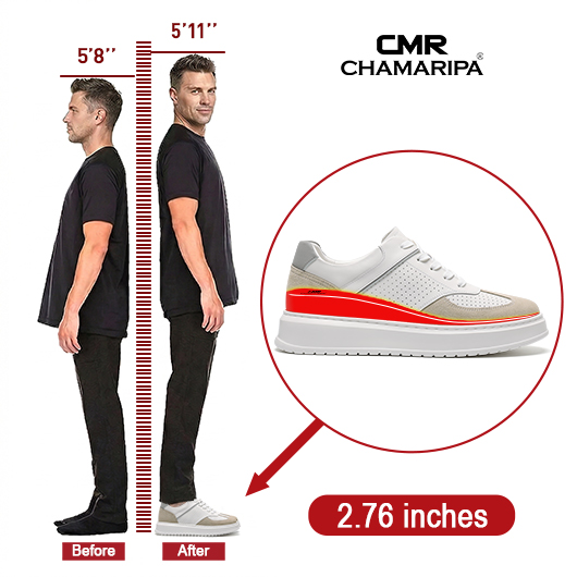 Elevator Sneakers For Men | White Leather GAT-Style Sneakers 7 CM / 2.76 Inches