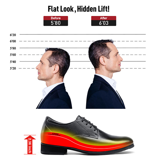 height increasing dress shoes for men 6CM - high heel men dress shoes - black leather derby shoes