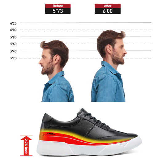 Height Increasing Shoes For Men - Shoes That Increase Your Height - Men's Black Casual Sneakers 7 CM / 2.76 Inches