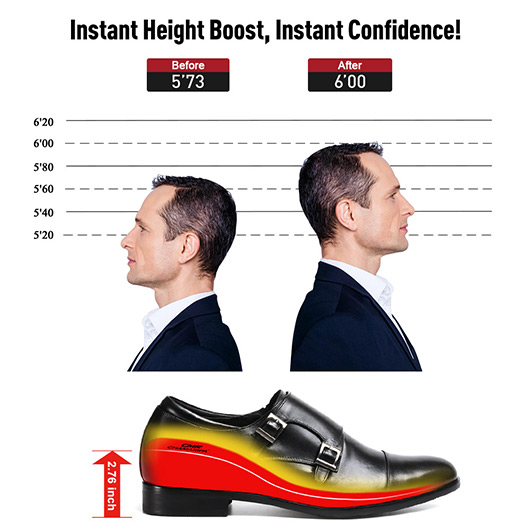 Men's Cap-Toe Monk Strap Loafer Elevator Dress Shoes - Black - 7CM Height Increase | taller shoes