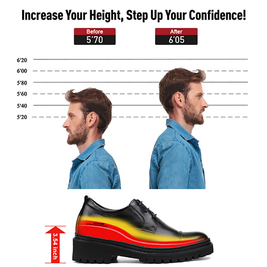 men's elevator shoes 10 CM - hidden height increasing shoes - black leather Derby shoes to get taller
