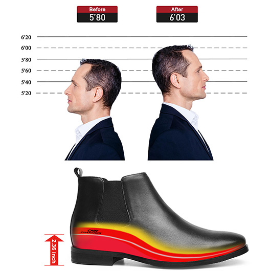 High Heel Boots for Men Height Increasing Chelsea Boots Men Taller Shoes Black 6 CM / 2.36 Inches
