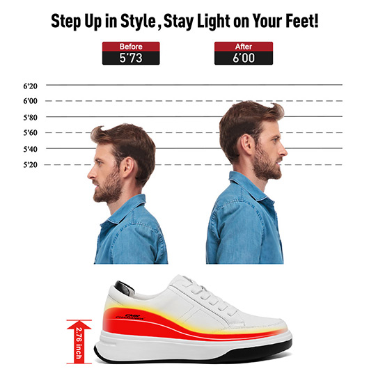 Chamaripa elevator sneakers for men white leather hidden heel shoes 2.76 Inches