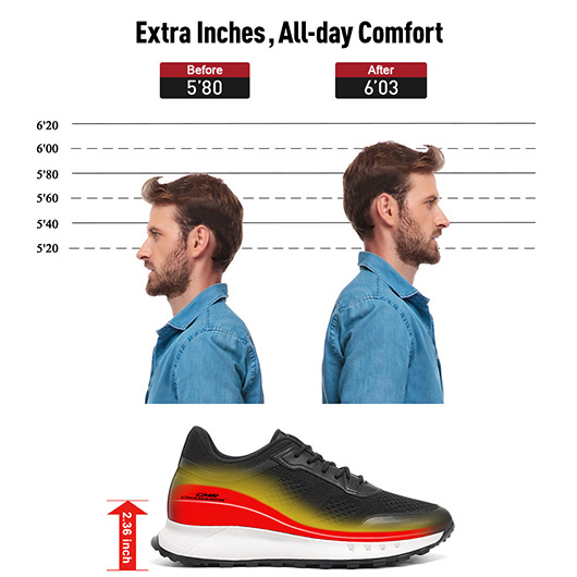 Elevator Shoes For Men - Black Knit Casual Elevator Sports Shoes 6CM / 2.36 Inches