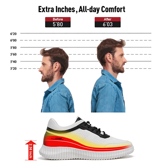 Men's Invisible Height Increase Shoes - White Knit Casual Elevator Shoes 6CM / 2.36 Inches