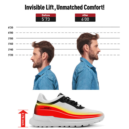 Elevator Sneakers - Mens Shoes That Add Height - White Knit Sneakers 2.76 Inches / 7cm
