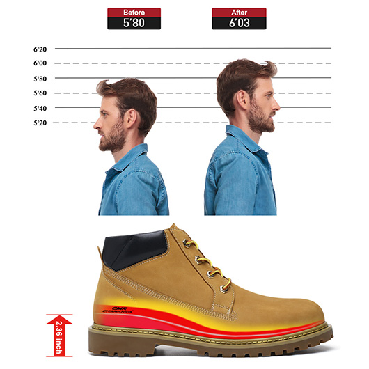 outdoor brown men's casual walking height increasing shoes boots 2.36 inches / 6cm