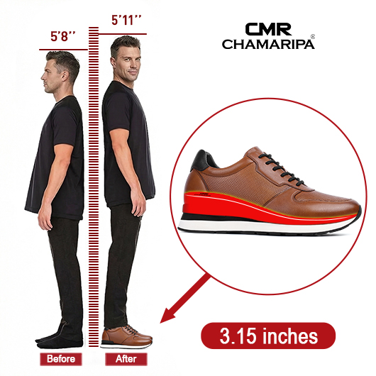 Casual Elevator Shoes For Men - Luxury Brown Cowhide Leather Shoe That Make You Taller 3.15 Inches / 8 CM