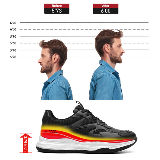 Black Cowhide Leather Elevator Shoes For Men - Trainers That Make You Taller 2.76 Inches