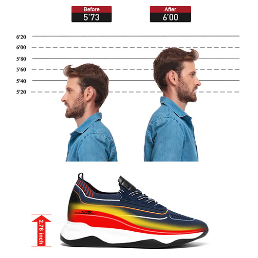 Men's Shoes With Higher Heels - Blue Knit Casual Elevator Sneakers 2.76 Inches / 7CM