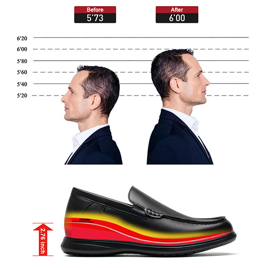 black premium calfskin handcrafted height increasing loafers slip-on mens shoes with height 2.76 Inches / 7CM