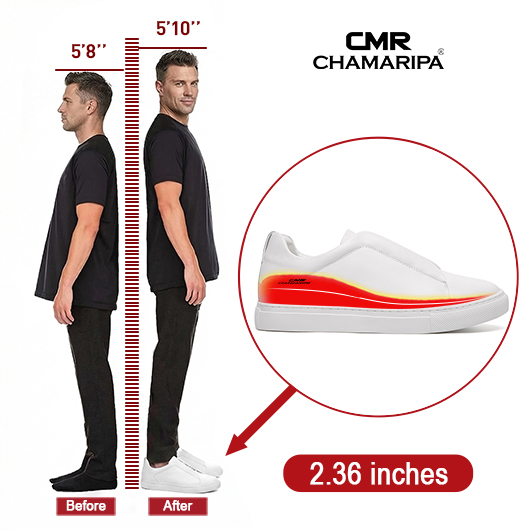height enhancing shoes for men | white Slip on Triple Stitch Leather Sneakers 6 CM / 2.36 Inches