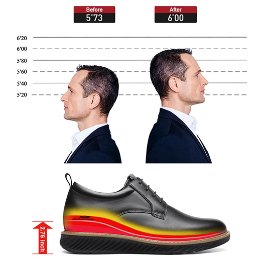 Black Calfskin Height Increasing Shoes For Men - Business Casual Shoes For Men 2.76 Inches
