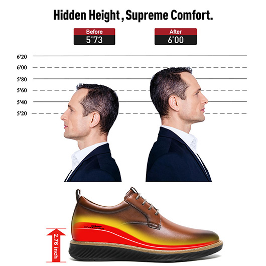 Men's Elevator Dress Shoes - Brown Leather Business Derby Shoes 7CM / 2.76 Inches