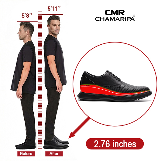tall men shoes | Black leather derby shoes 2.76 Inches