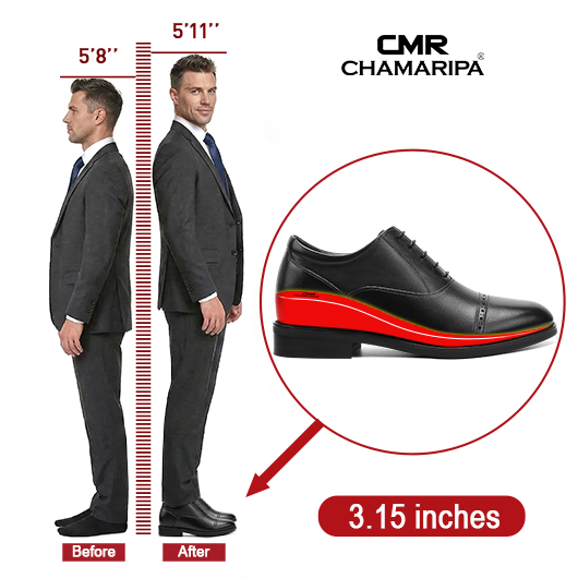 Men's Elevator Dress Shoes - Black Calfskin Oxford Shoes 8CM / 3.15 Inches