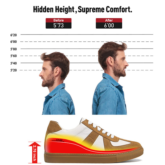 Men's Height Increasing Shoes - Brown Suede Casual Elevator Sneakers 7CM / 2.76 Inches