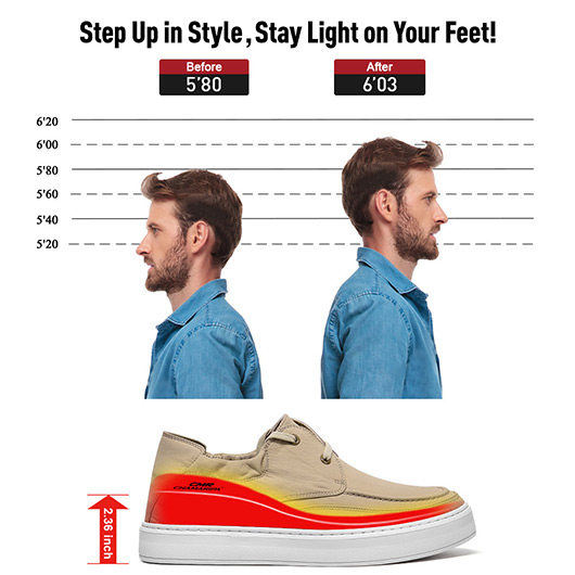 Men's Height Increasing Shoes - Apricot Polyester Cloth Daily Casual Shoes 6CM / 2.36 Inches