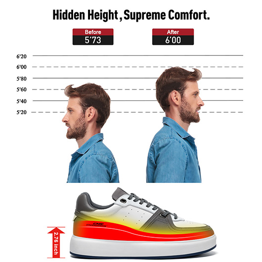 Wide fit Height Raising Shoes - Grey Leather Elevator Sneakers for Men 7CM / 2.76 Inches