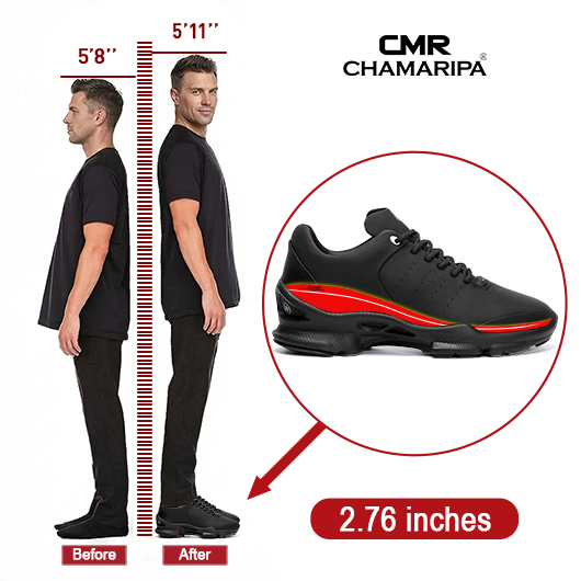 Hiking Elevator Shoes - Black Leather Outdoor Casual Men Taller 2.76 Inches