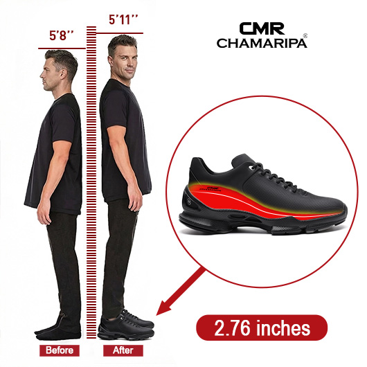 mens shoes that make you taller | Black leather breathable athletic shoes 7 CM / 2.76 Inches