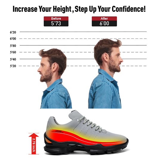 Height raising hiking shoes - grey leather outdoor add height shoes 7CM / 2.76 Inches