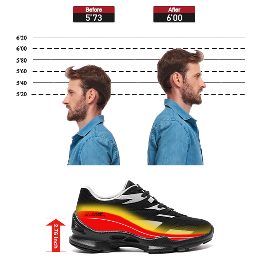 Men's Hidden Height Increasing Shoes - Black Sneakers That Make You Taller 7CM / 2.76 Inches