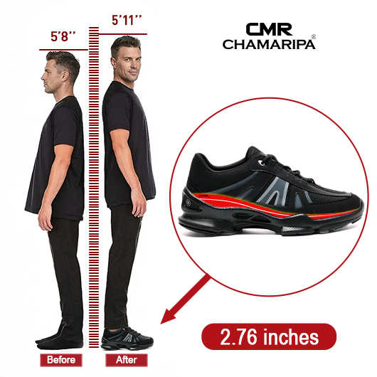 Height Increasing Sneakers for Men | Black Mesh High Heel Lift 7CM / 2.76 Inches