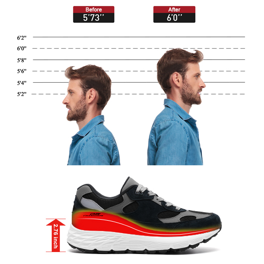 Men’s Elevator Sneakers | Black Mesh & Suede Sport Shoes 7CM / 2.76 Inches