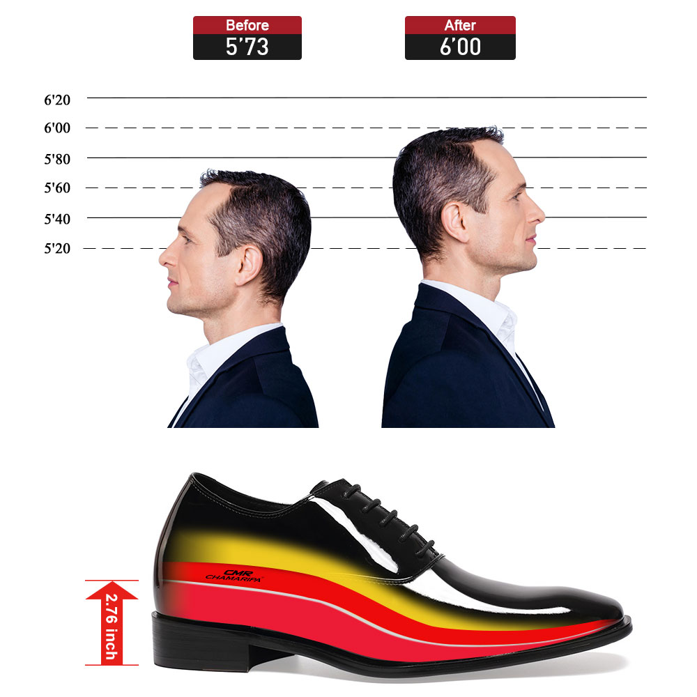 Glossy shoe lifts for men tuxedo elevator shoes high increase