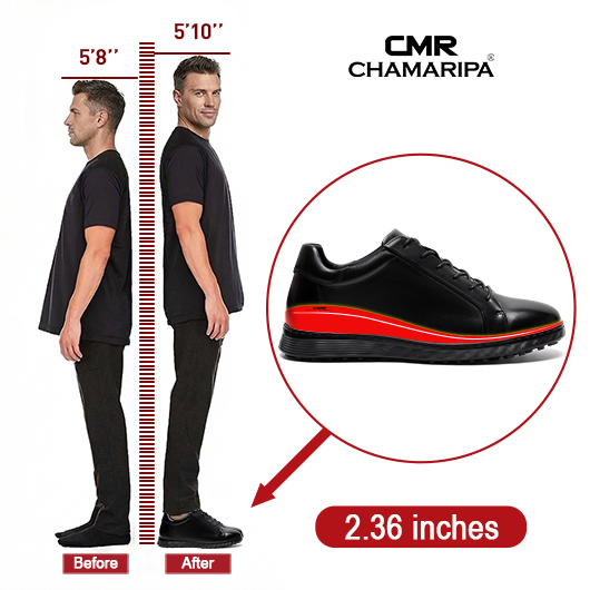 Elevator Shoes for Men | Black Leather Casual Height Increasing Shoes 6CM / 2.36 Inches