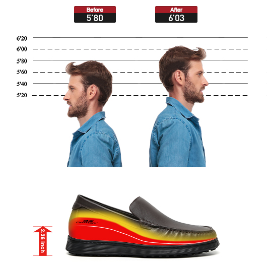 Elevator Shoes For Men | Brown Leather Business Casual Loafers 6CM / 2.36 Inches